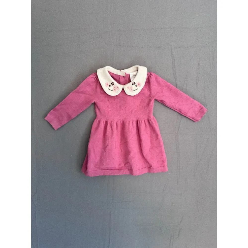 Homegrown by Gymboree Baby Girl 0-3M Knit Dress Embroidered Peter Pan Collar